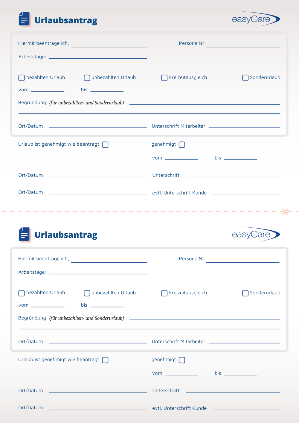 PDF-Formular Urlaubsantrag für Pflegekräfte bei easyCare zur einfachen und transparenten Urlaubsplanung