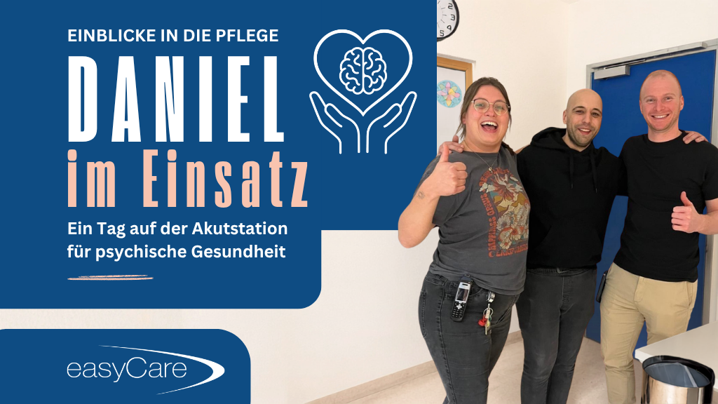 Daniel Jäger easyCare stellvertretender Geschäftsführer mit Sabrina und Boris auf der Akutstation für psychische Gesundheit im ZfP Calw Klinikum Nordschwarzwald – Einblicke in die psychiatrische Pflege
